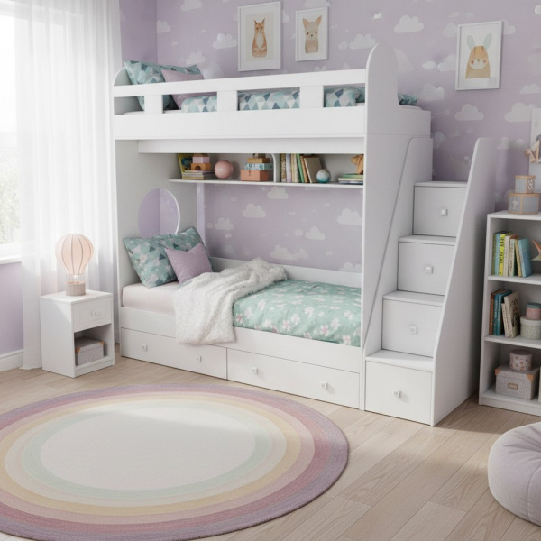 Двухъярусная кровать Юниор 1 (цвет белый) 190х80 от Династия Kids