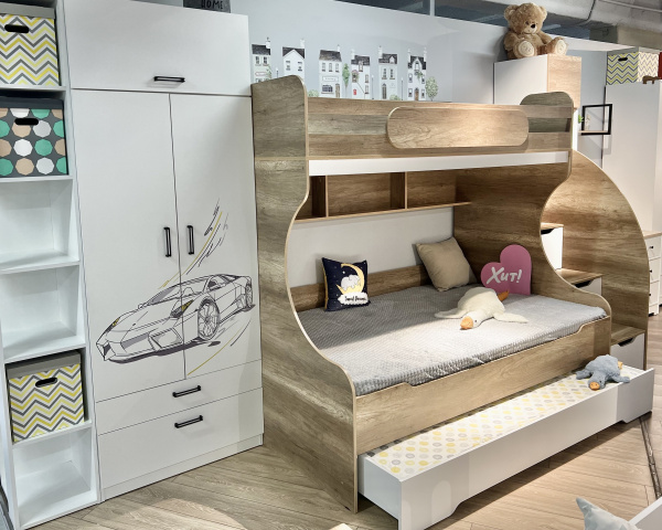 Кровать Биг 120х200 (дуб каньон + белый) от Династия Kids