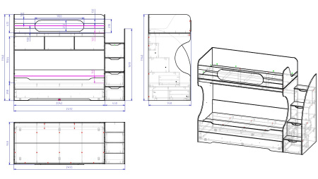 Кровать БИГ (дуб золотистый+белый) 200х90 от Династия Kids